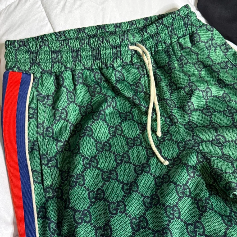 GUCCI - Webbing-Trimmed Monogrammed Tech-Jersey Track Pants - Green 2X - Picture 3 of 13